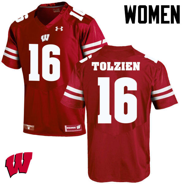Women Winsconsin Badgers #16 Scott Tolzien College Football Jerseys-Red